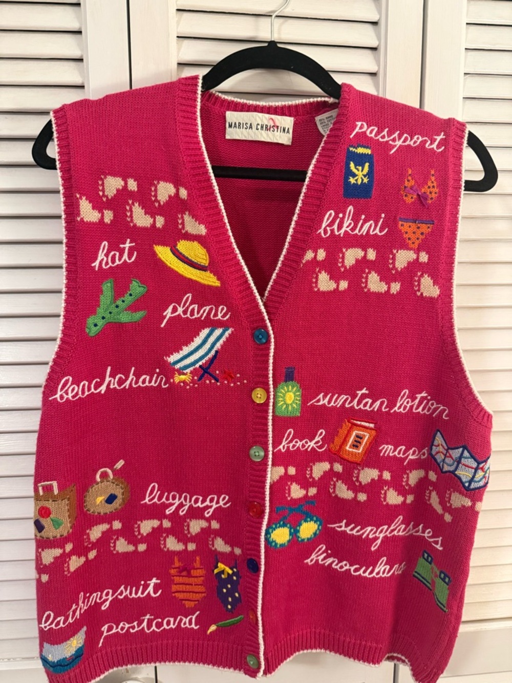 Marisa Christina Pink Travel Embroidered Sweater Vest
